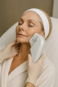 Woman receiving HIFU non surgical facelift treatment West Kilburn