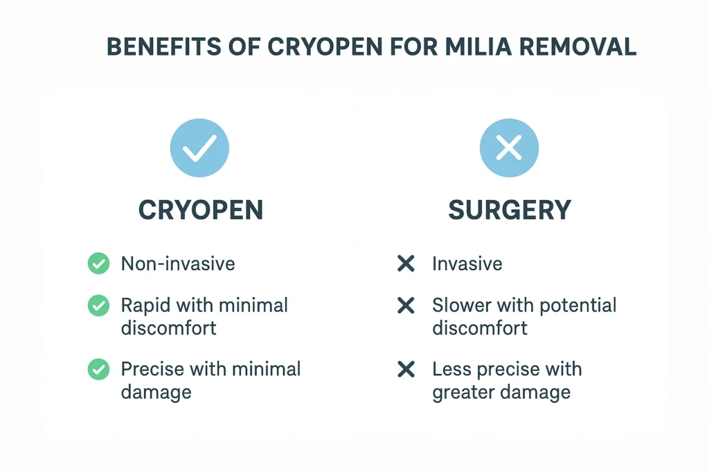 Benefits of cryopen for milia removal West Kilburn compared to surgical treatments.