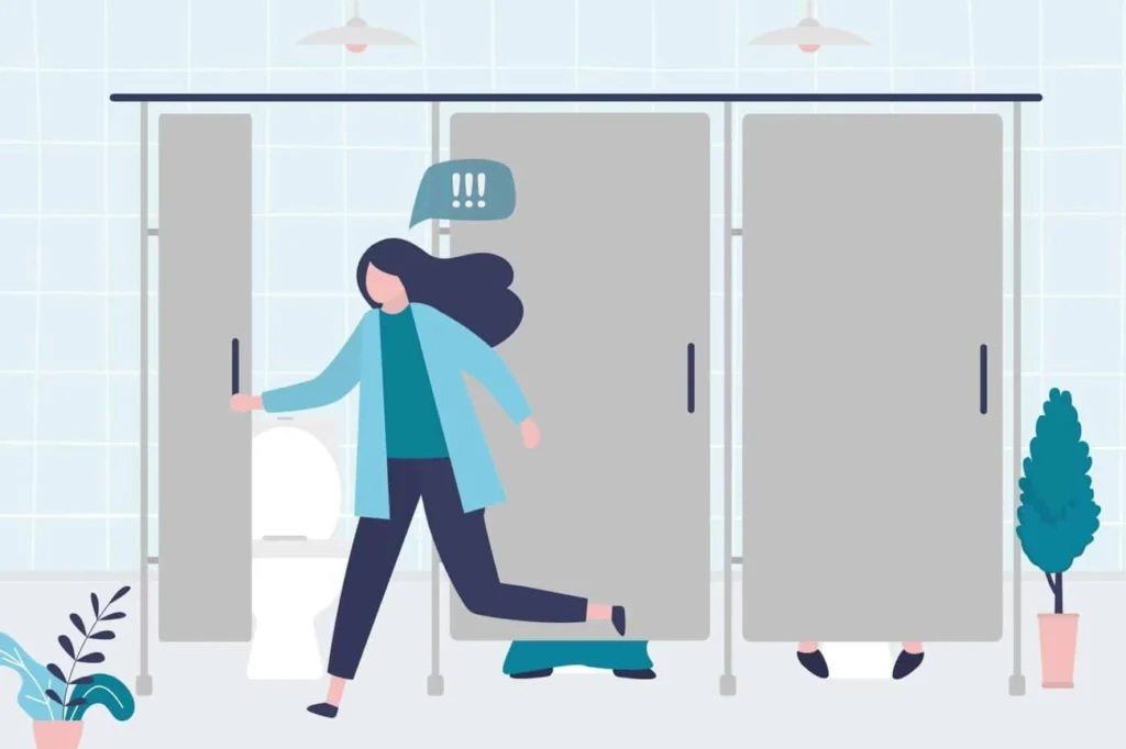 graphic of Urine incontinence West Kilburn woman running to the toilet.
