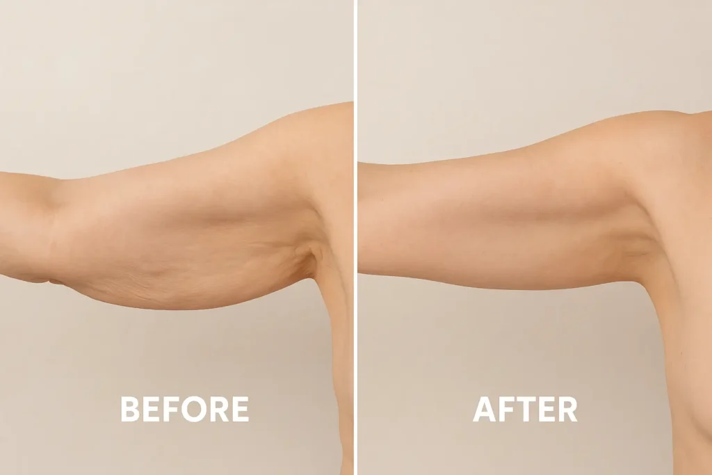 Picture of LA LIPO West Kilburn before and after results of skin tightening treatment on the upper arms.